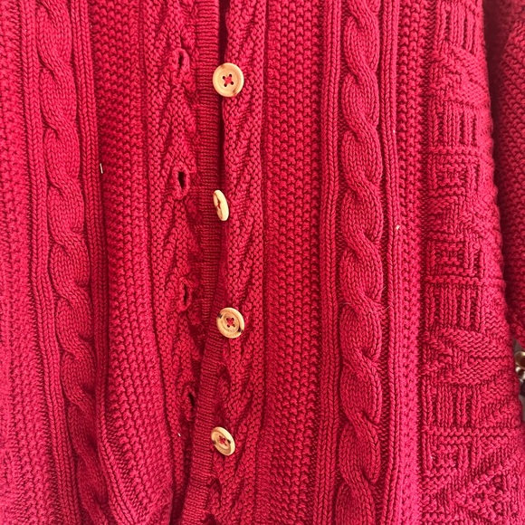 LL BEAN COTTON CARDIGAN RED. - Picture 1 of 4